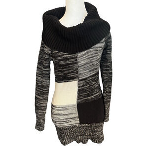 Vintage Y2K Cache Knit Sweater Mini Dress Size S Turtleneck Colorblock Bodycon
